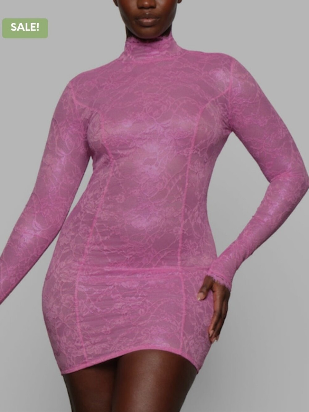 *RARE* SKIMS Bubblegum Pink Turtleneck Lace Mini Dress